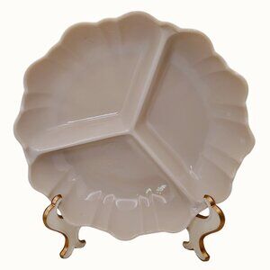Vintage Lenox Ivory China 3-Section Relish / Candy Dish Scalloped Edge USA